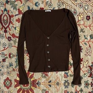 Reformation Chocolate Corset Ribbed Blouse